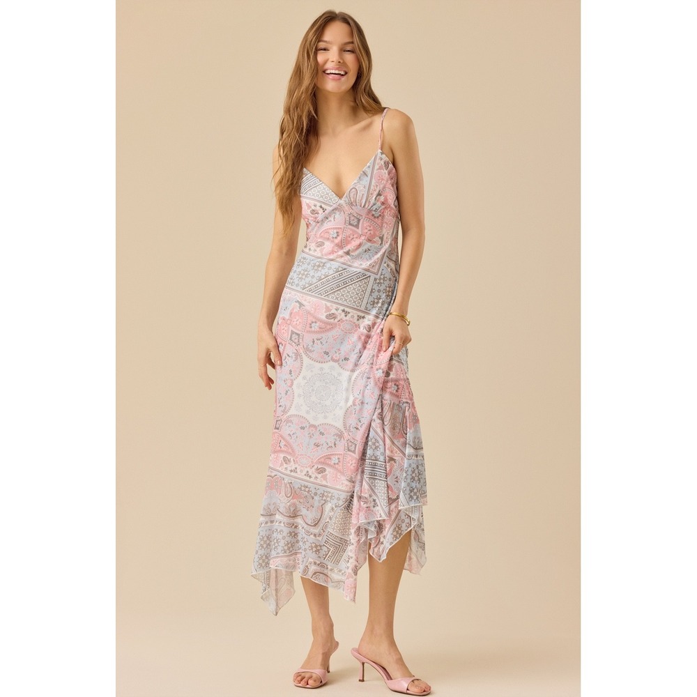 Altar'd State Paisley Print Midi Dress V-Neck Spaghetti Strap Womens Size Medium